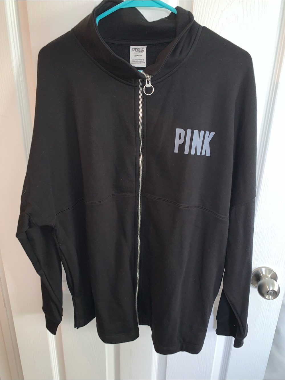 PINK Victoria's Secret Black Zip-Front Bomber Jacket with Logo-NWOT